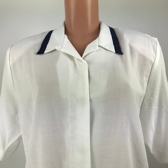 Jo Hardin Women's Top Size 16 White Blue Button Up - Picture 2 of 8